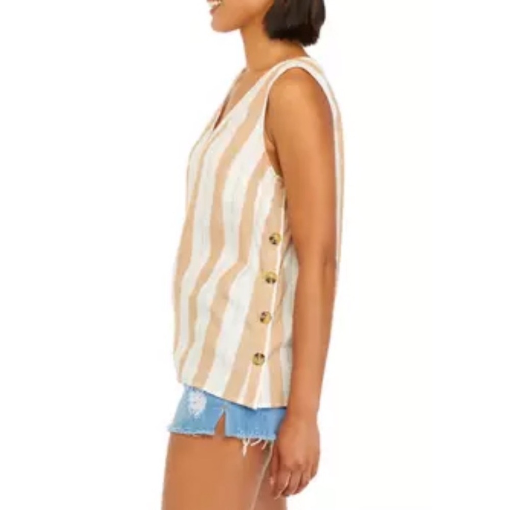 Wonderly Sleeveless Linen Lyocell Striped Tank Top XL Spring Summer Lagenlook